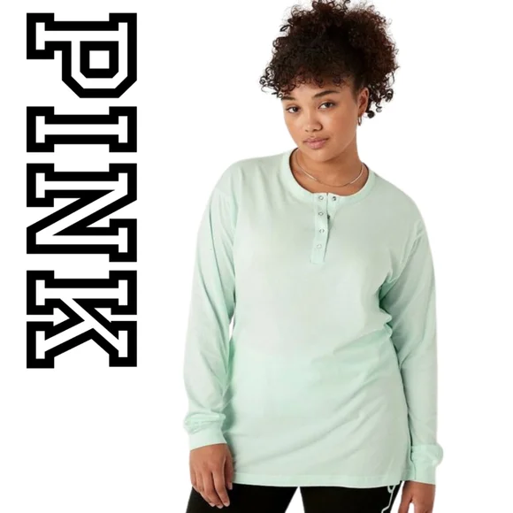 Victoria's Secret Pink- Long Sleeve T-Shirt - Mint Green- Size Medium - Picture 2 of 4